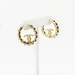 CHANEL 22P Interwoven Leather Hoop Earrings